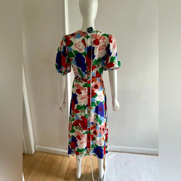 Faithfull The Brand Vittoria Anita Floral Midi Dress Puff Sleeve Back Zip Sz 4 S - Picture 5 of 9